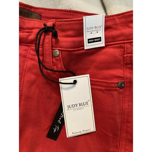 Judy Blue | NWT Red High Waist Tummy Control Cropped Denim Jeans | Size 29 - Picture 4 of 8